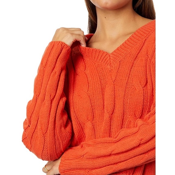 Madewell pumpkin orange V-Neck Cropped Cable Pullover size M great condition - Picture 1 of 9